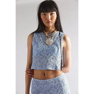 Free People Laney Tank Blouse Cropped Top Floral Mesh Sleeveless Sheer XS 279380